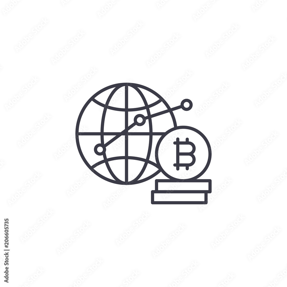 Global bitcoin demand linear icon concept. Global bitcoin demand line vector sign, symbol, illustration. Global bitcoin demand linear icon concept. Global bitcoin demand line vector sign, symbol, illustration.