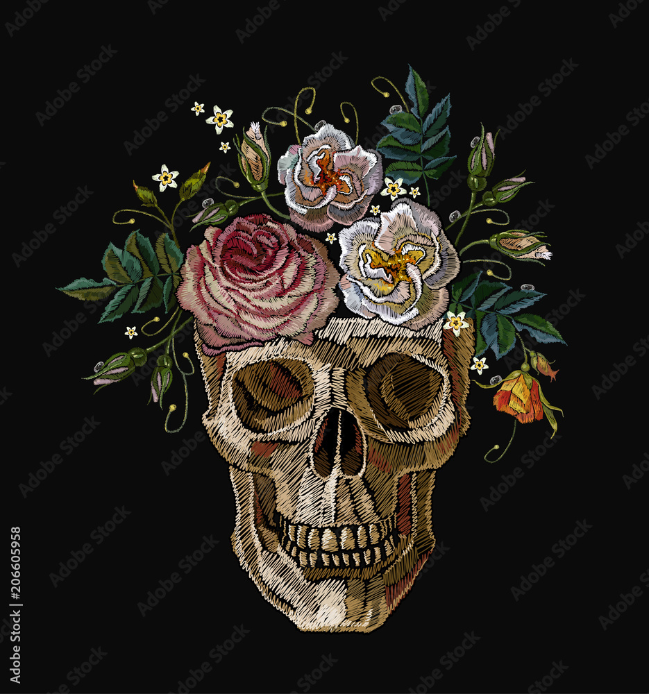Skull with Flower Vector T-shirt Design