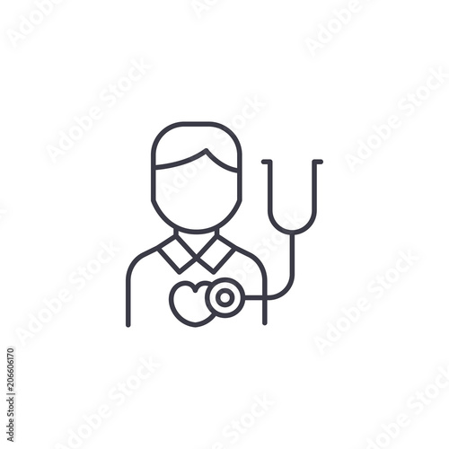 Heart rate auscultation linear icon concept. Heart rate auscultation line vector sign, symbol, illustration.