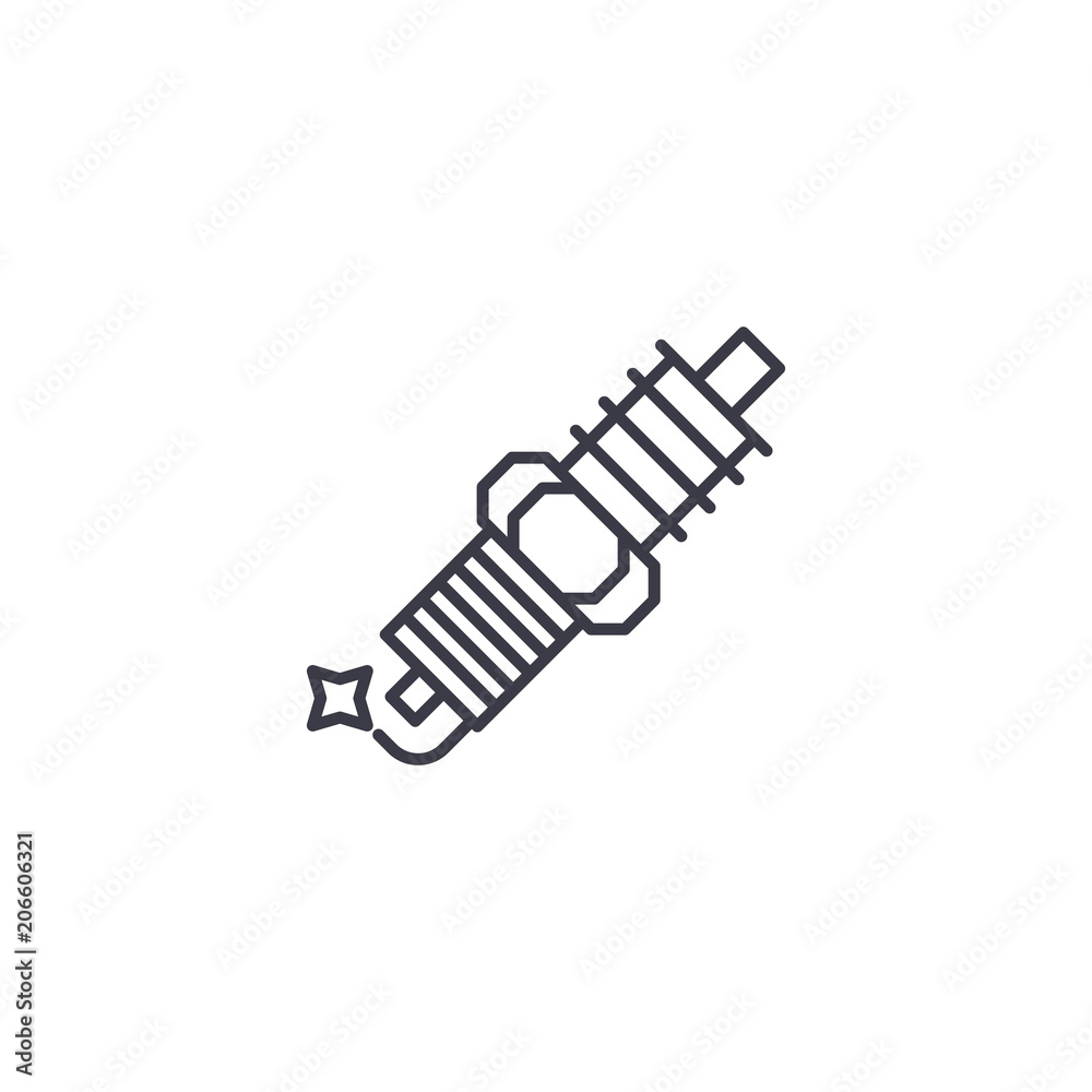 Ignition plug linear icon concept. Ignition plug line vector sign, symbol, illustration. Ignition plug linear icon concept. Ignition plug line vector sign, symbol, illustration.