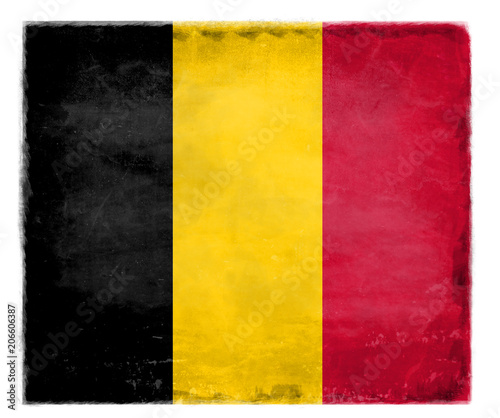 Belgianflag with traces of use in battle and destruction from difficult warfare