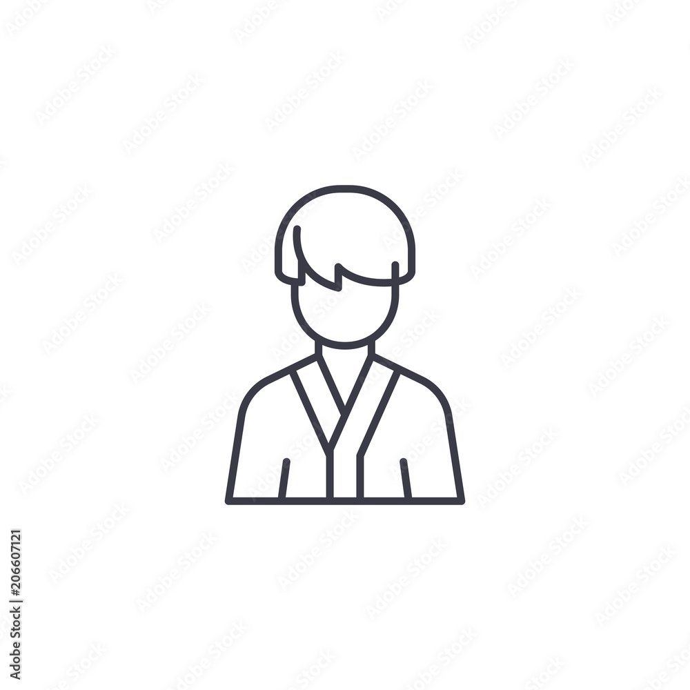 Man in robe linear icon concept. Man in robe line vector sign, symbol, illustration. Man in robe linear icon concept. Man in robe line vector sign, symbol, illustration.