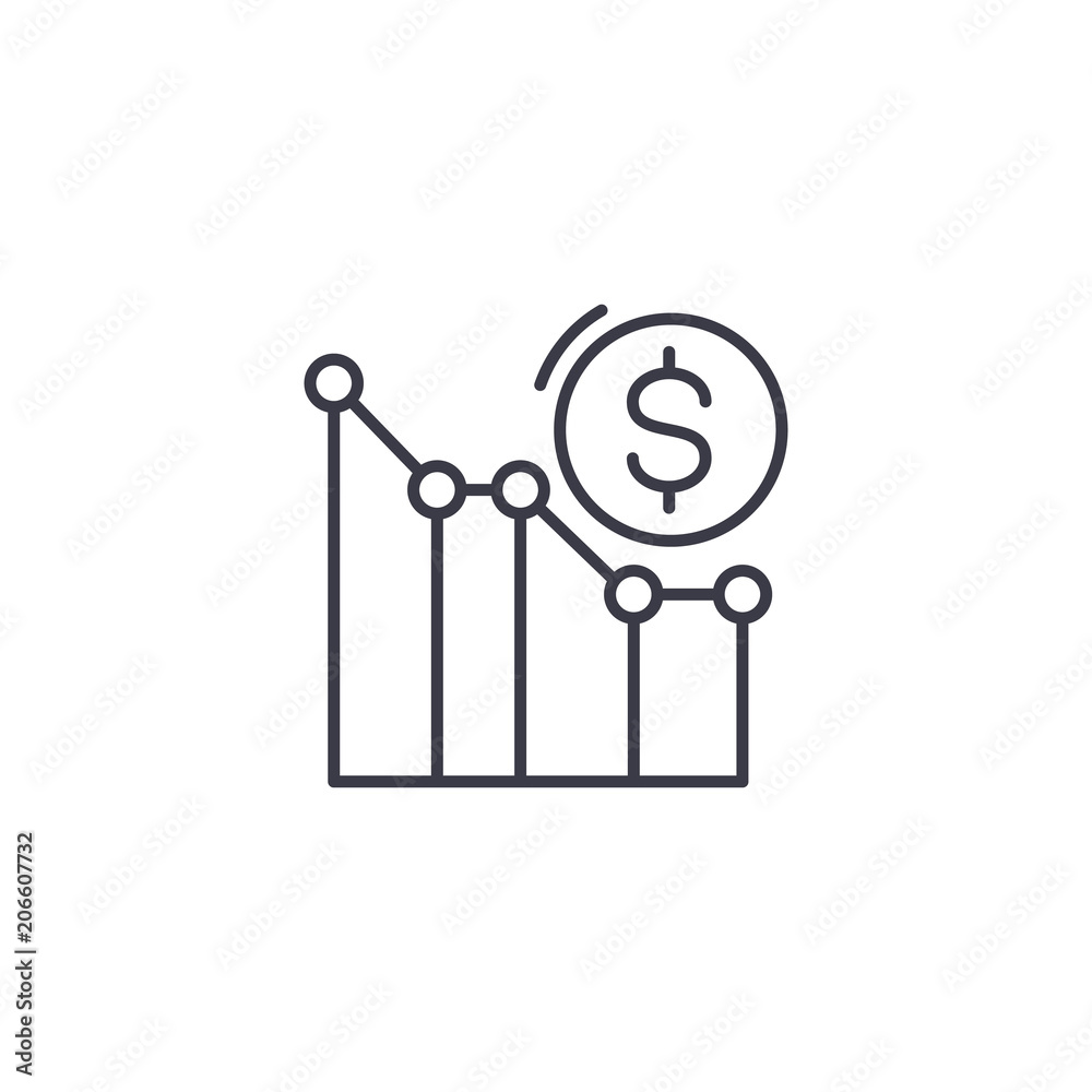 Money loss linear icon concept. Money loss line vector sign, symbol, illustration. Money loss linear icon concept. Money loss line vector sign, symbol, illustration.