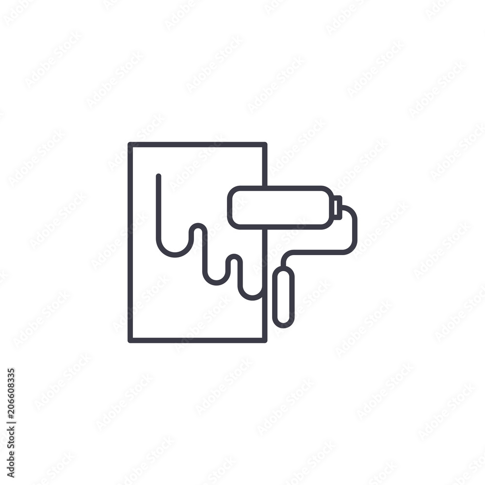 Paint wall roller linear icon concept. Paint wall roller line vector sign, symbol, illustration. Paint wall roller linear icon concept. Paint wall roller line vector sign, symbol, illustration.