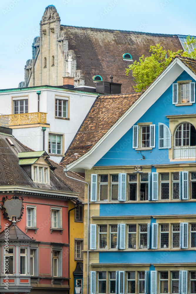 Fototapeta premium Variety of facades in the city center of Zurich 