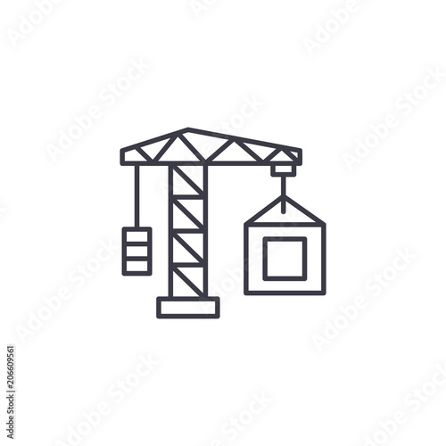 Real estate crane construction linear icon concept. Real estate crane construction line vector sign, symbol, illustration.
