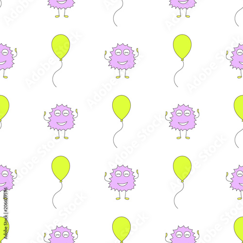 Seamless baby pattern with monster and balloon. Best Choice for cards, invitations, printing, party packs, blog backgrounds, paper craft, party invitations, digital scrapbooking.