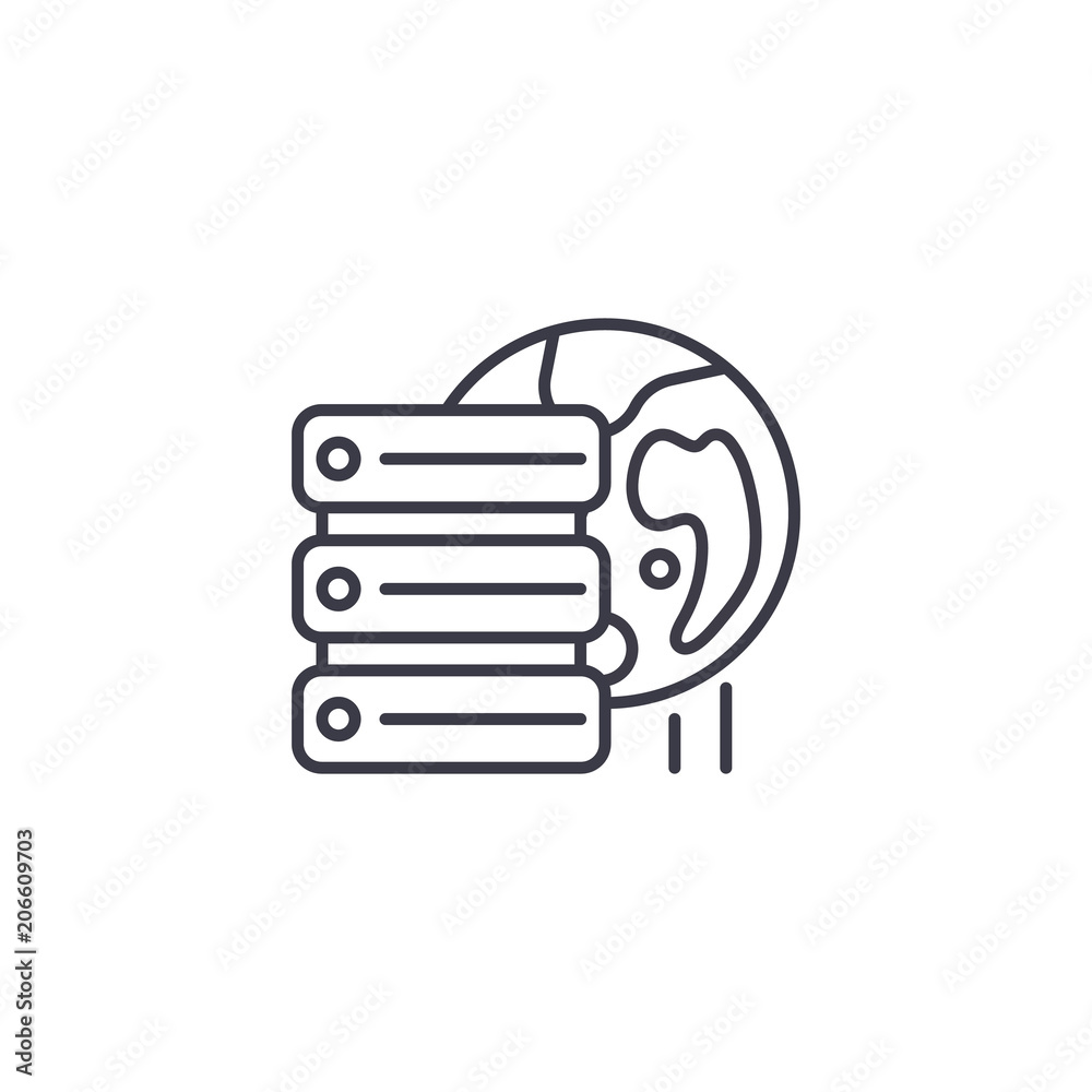 Remote database server linear icon concept. Remote database server line vector sign, symbol, illustration. Remote database server linear icon concept. Remote database server line vector sign, symbol, illustration.
