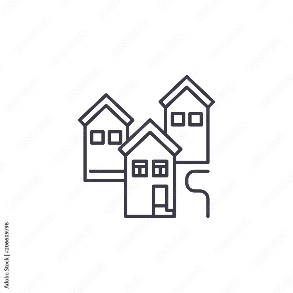 Residential block linear icon concept. Residential block line vector sign, symbol, illustration.