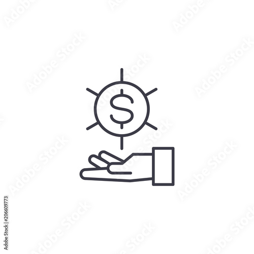 Request for the funds linear icon concept. Request for the funds line vector sign, symbol, illustration.