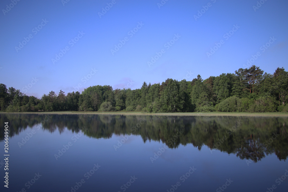 blank lake and blue sky