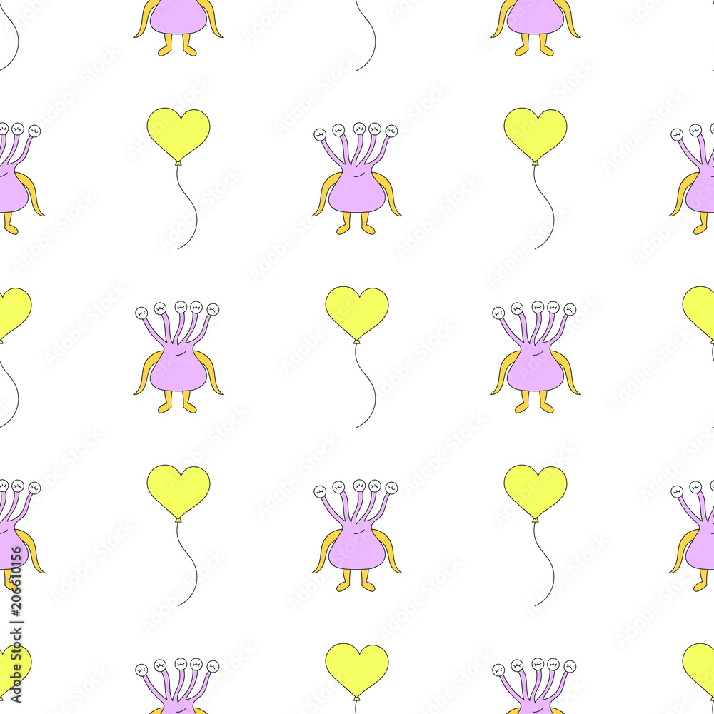Seamless baby pattern with monster and balloon. Best Choice for cards, invitations, printing, party packs, blog backgrounds, paper craft, party invitations, digital scrapbooking.