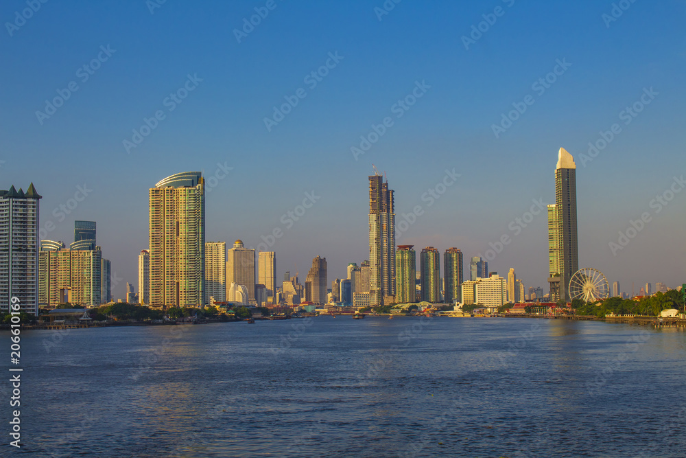 Chao Phraya River View and Blue Sky	