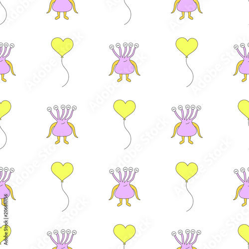Seamless baby pattern with monster and balloon. Best Choice for cards, invitations, printing, party packs, blog backgrounds, paper craft, party invitations, digital scrapbooking.