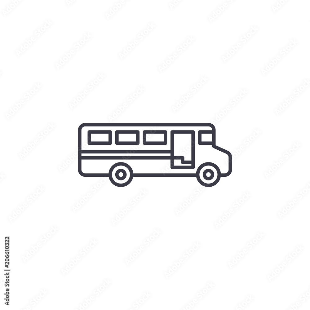 School bus delivery linear icon concept. School bus delivery line vector sign, symbol, illustration.