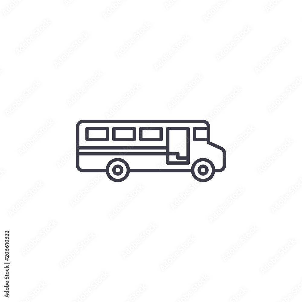 School bus delivery linear icon concept. School bus delivery line vector sign, symbol, illustration. School bus delivery linear icon concept. School bus delivery line vector sign, symbol, illustration.