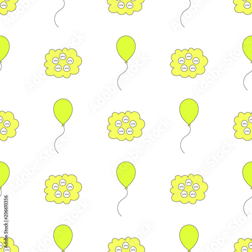 Seamless baby pattern with balloon and cloud face. Best Choice for cards, invitations, printing, party packs, blog backgrounds, paper craft, party invitations, digital scrapbooking.