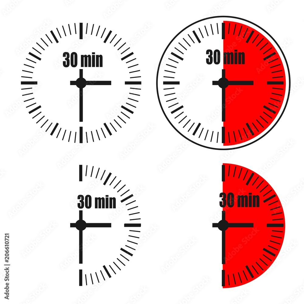 Thirty Minutes Clock on white background. Thirty Minutes Clock on white background.
