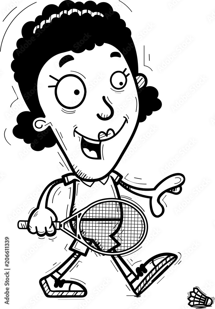 Fototapeta premium Cartoon Black Badminton Player Walking