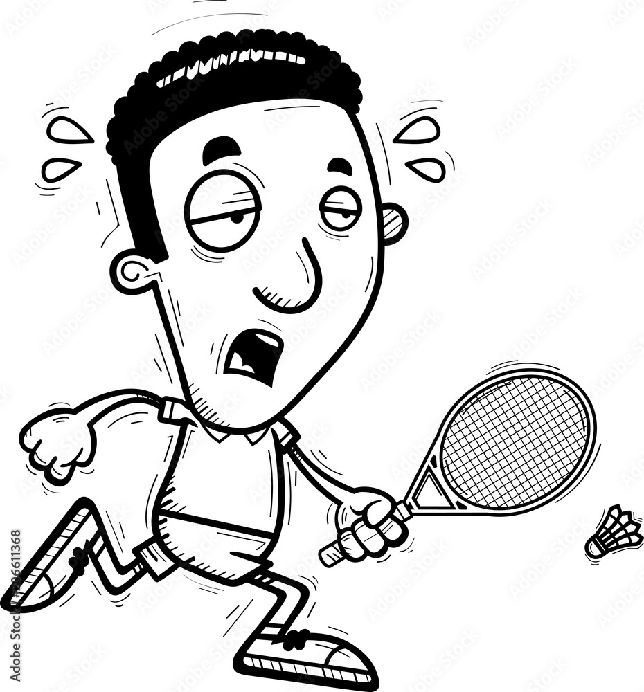 Exhausted Cartoon Black Badminton Player Stock Vector | Adobe Stock