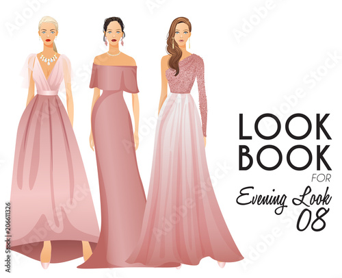 Body Template with Outfits and Accessories for Evening Look : Vector Illustration