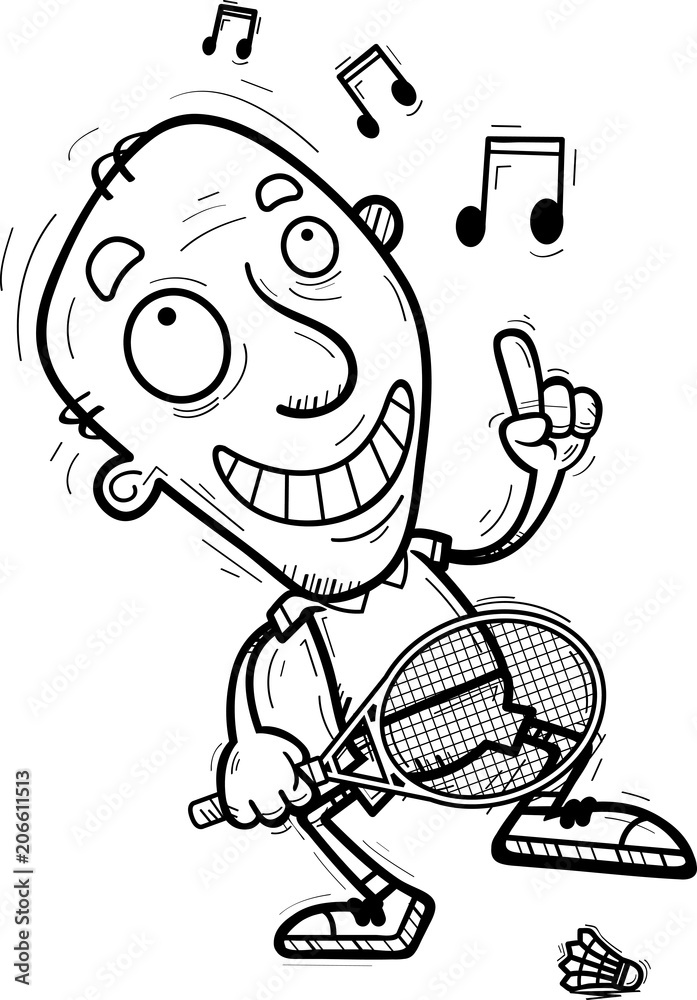 Cartoon Senior Badminton Player Dancing