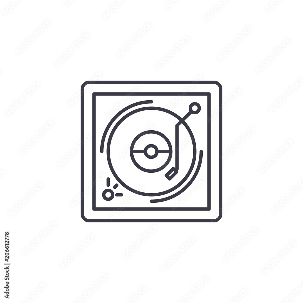Vinyl player linear icon concept. Vinyl player line vector sign, symbol, illustration. Vinyl player linear icon concept. Vinyl player line vector sign, symbol, illustration.