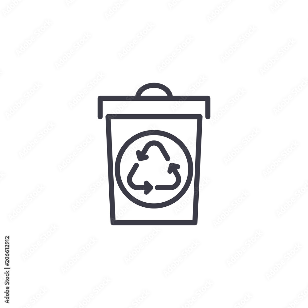 Waste basket linear icon concept. Waste basket line vector sign, symbol, illustration. Waste basket linear icon concept. Waste basket line vector sign, symbol, illustration.