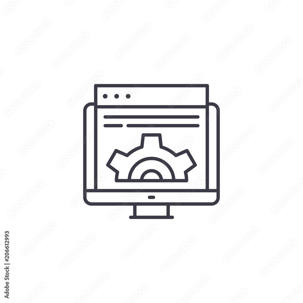Web development linear icon concept. Web development line vector sign, symbol, illustration. Web development linear icon concept. Web development line vector sign, symbol, illustration.