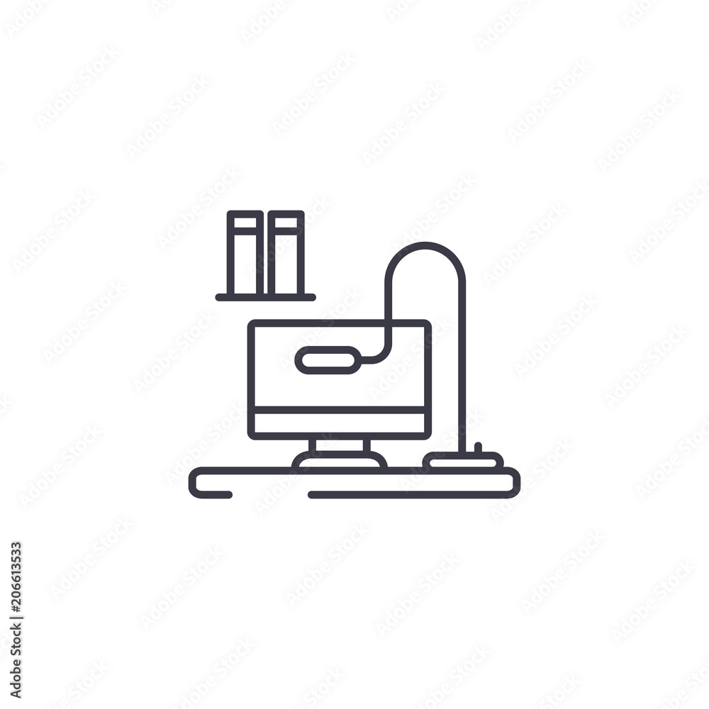Working place linear icon concept. Working place line vector sign, symbol, illustration. Working place linear icon concept. Working place line vector sign, symbol, illustration.