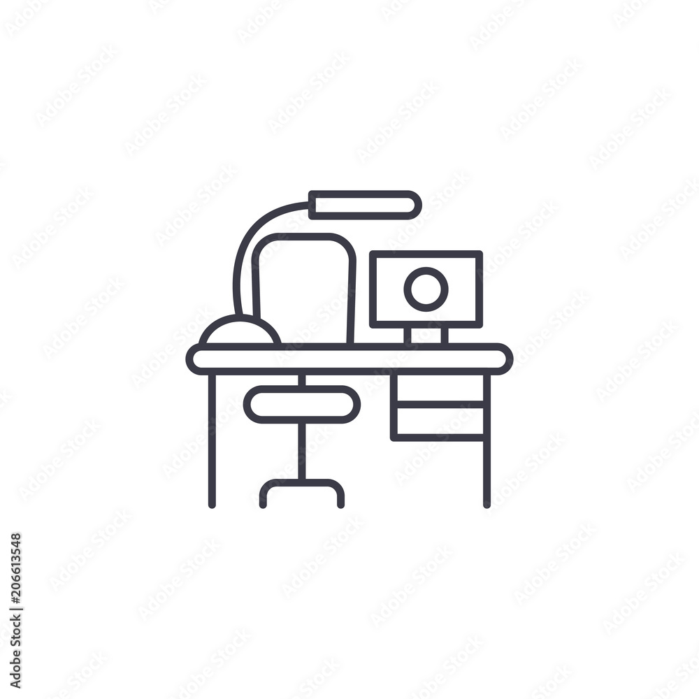 Work table linear icon concept. Work table line vector sign, symbol, illustration. Work table linear icon concept. Work table line vector sign, symbol, illustration.