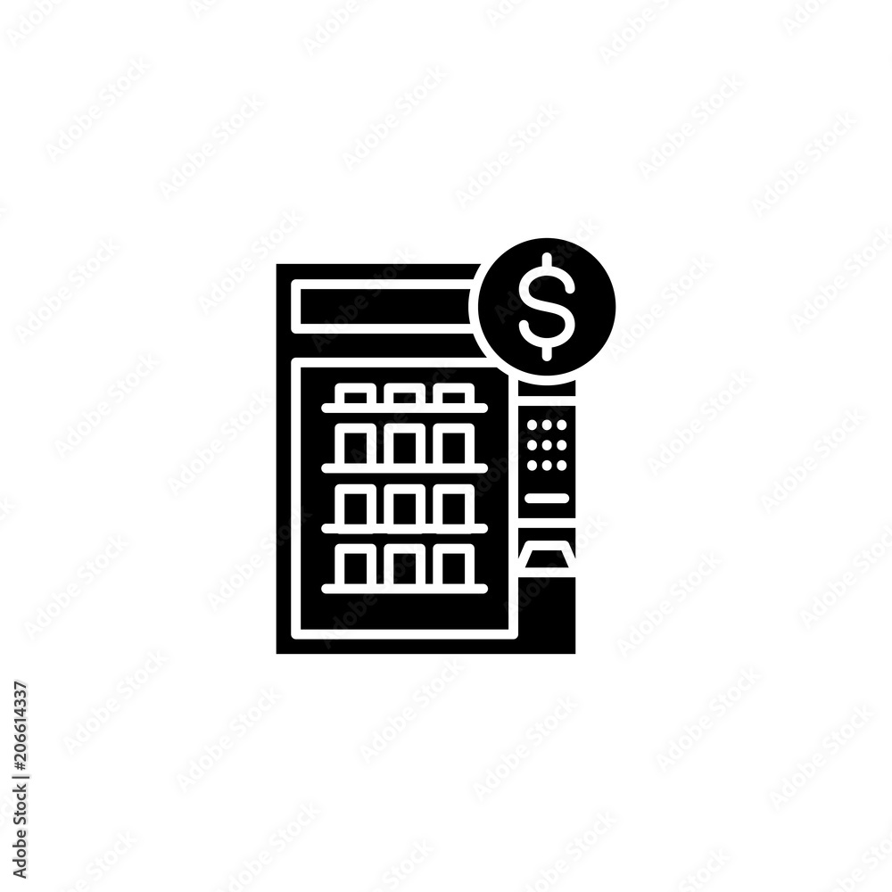 Atm box black icon concept. Atm box flat vector symbol, sign, illustration. Atm box black icon concept. Atm box flat vector symbol, sign, illustration.
