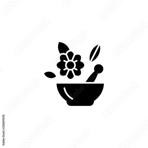 Aurveda medicine black icon concept. Aurveda medicine flat  vector symbol, sign, illustration.