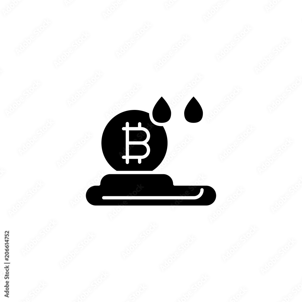 Bitcoin cloud mining black icon concept. Bitcoin cloud mining flat  vector symbol, sign, illustration.
