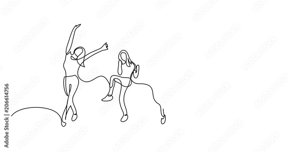 Self drawing animation of continuous line drawing of happy cheering team of girls Self drawing animation of continuous line drawing of happy cheering team of girls