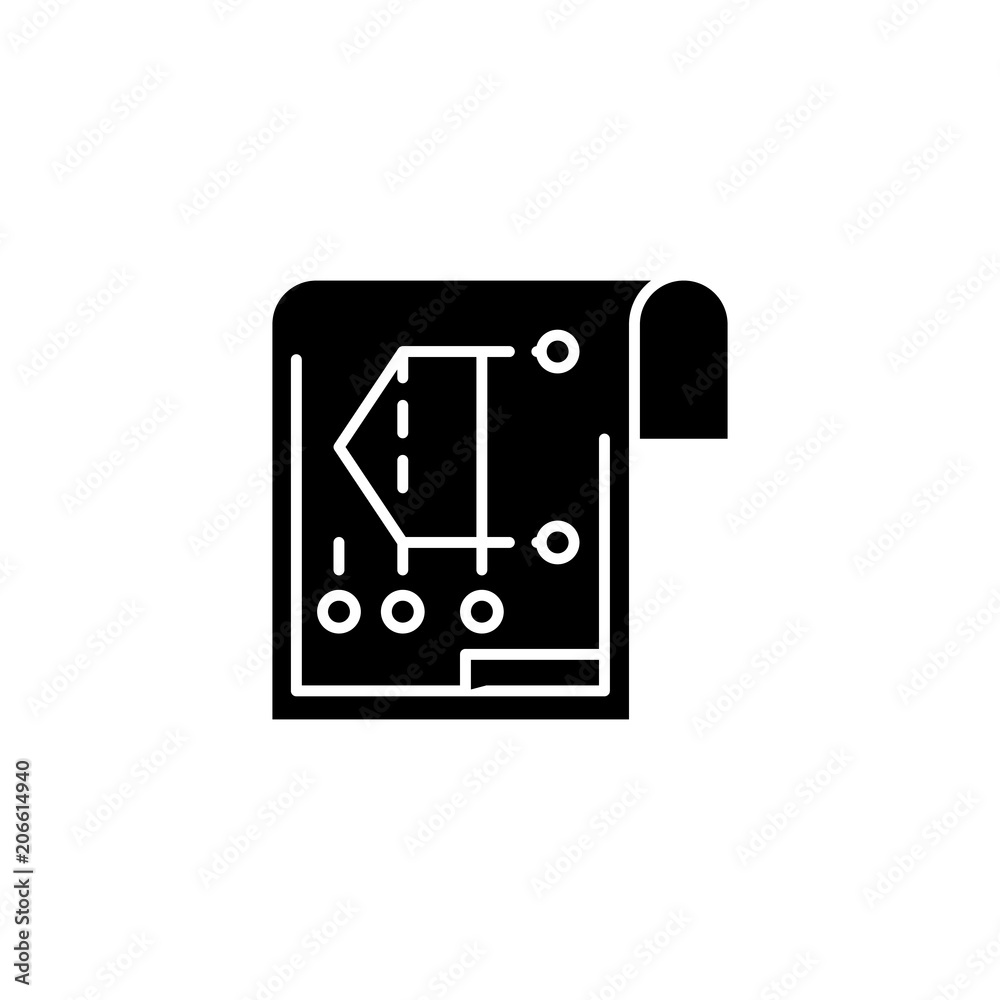 Blueprint black icon concept. Blueprint flat vector symbol, sign, illustration. Blueprint black icon concept. Blueprint flat vector symbol, sign, illustration.
