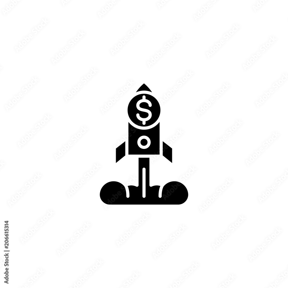 Business launch black icon concept. Business launch flat vector symbol, sign, illustration. Business launch black icon concept. Business launch flat vector symbol, sign, illustration.