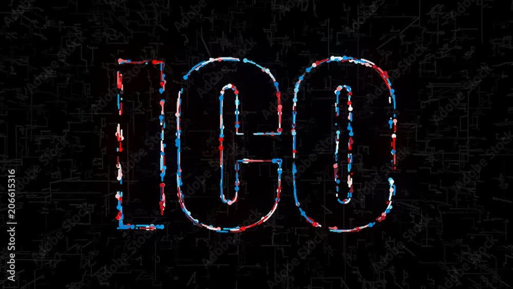 Text ICO (Initial coin offering) with digital elements, 3d render computer generating backdrop