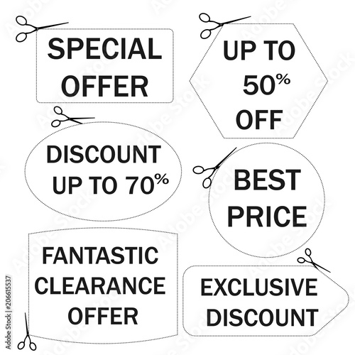 Cut coupons sale  special offer  vector. Scissors and coupon.