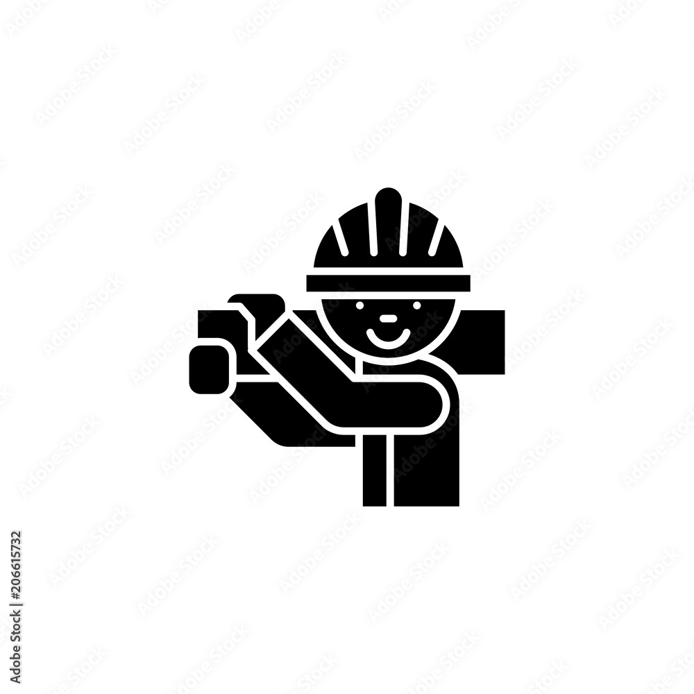 Carpenter black icon concept. Carpenter flat  vector symbol, sign, illustration.