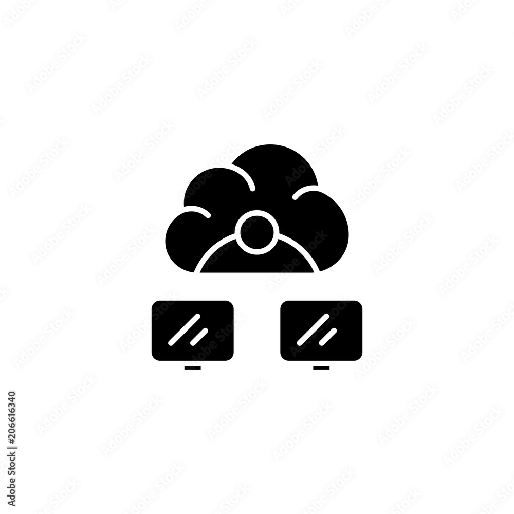 Cloud service black icon concept. Cloud service flat vector symbol, sign, illustration. Cloud service black icon concept. Cloud service flat vector symbol, sign, illustration.