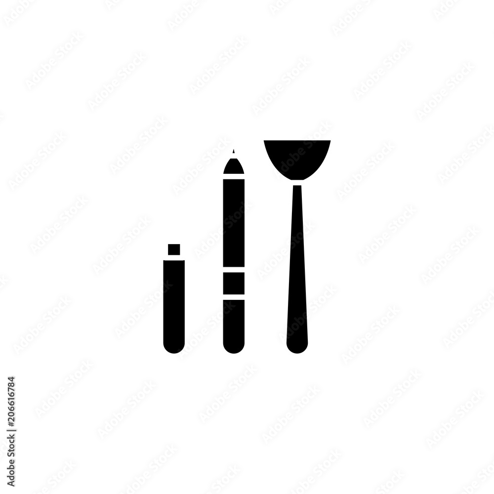 Cosmetologist tools black icon concept. Cosmetologist tools flat  vector symbol, sign, illustration.