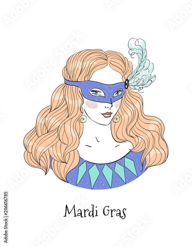Mardi Gras Girl vector illustration.