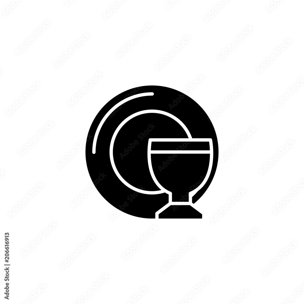Crockery black icon concept. Crockery flat vector symbol, sign, illustration. Crockery black icon concept. Crockery flat vector symbol, sign, illustration.