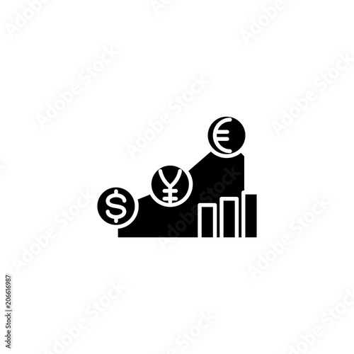 Currency rates history black icon concept. Currency rates history flat  vector symbol, sign, illustration.