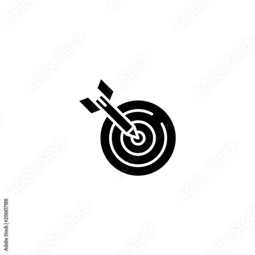 Dead on target black icon concept. Dead on target flat  vector symbol, sign, illustration.