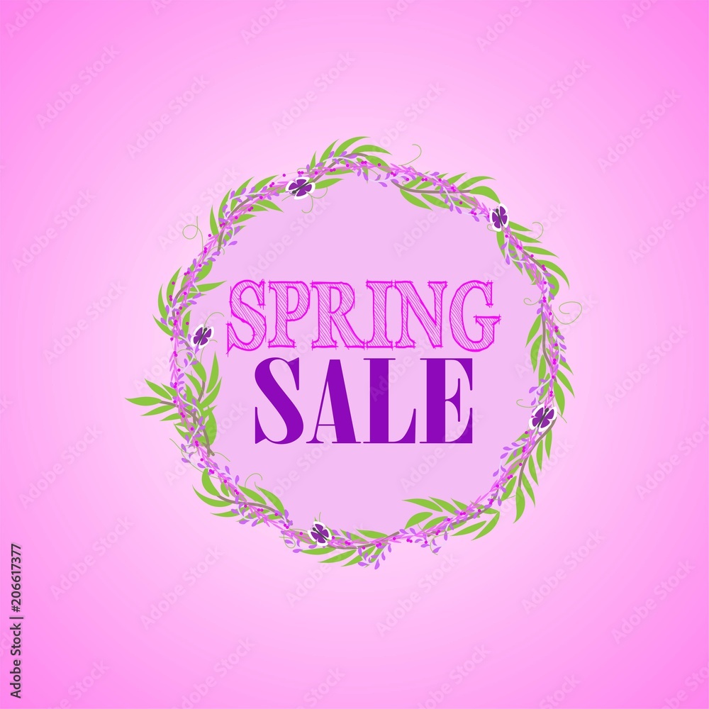 Spring Sale banner on pink background