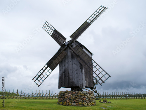 Historic windmill of Angla on the island of Saaremaa, Estonia by the Baltic Sea in Northern Europe photo