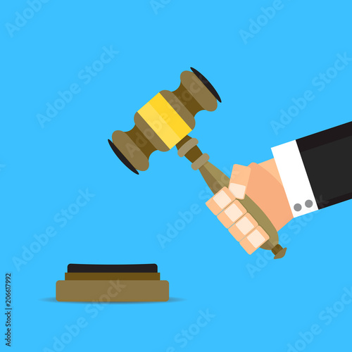 Verdict judge with hammer vector flat cartoon