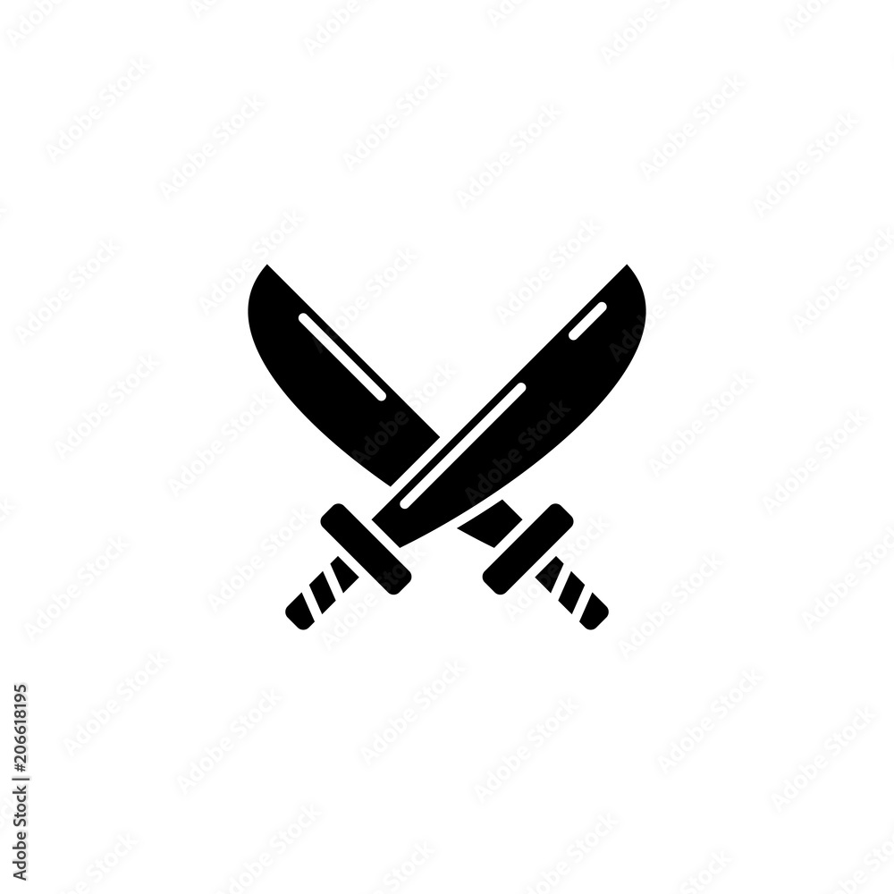 Machetes black icon concept. Machetes flat  vector symbol, sign, illustration.